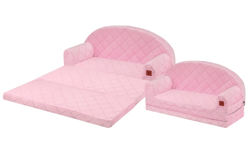 Rozkládací pohovka XXL růžová prošívaný velvet