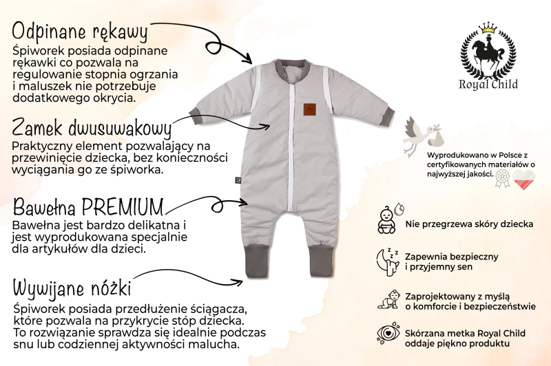 Śpiworek do spania z nóżkami szary.webp