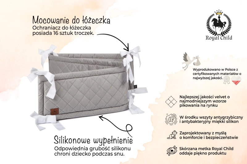 Ochraniacz do łóżeczka szary velvet.webp